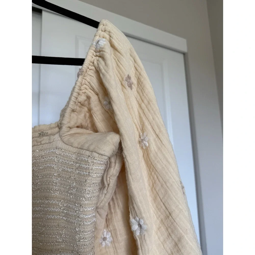 Free People Dahlia Flower Embroidered Cottagecore Cream Spring Maxi Dress‎ Sz S